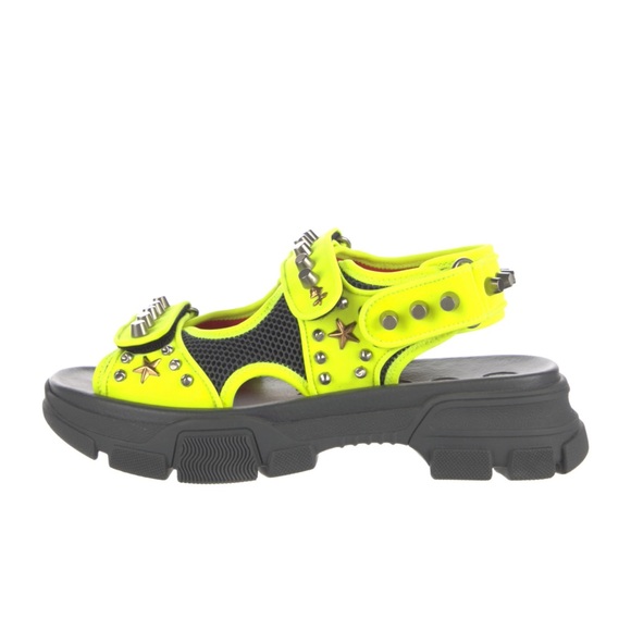 Gucci Aguru Studded Neon Sandals Designer Size 7/ US Women’s Size 10 - Picture 4 of 13